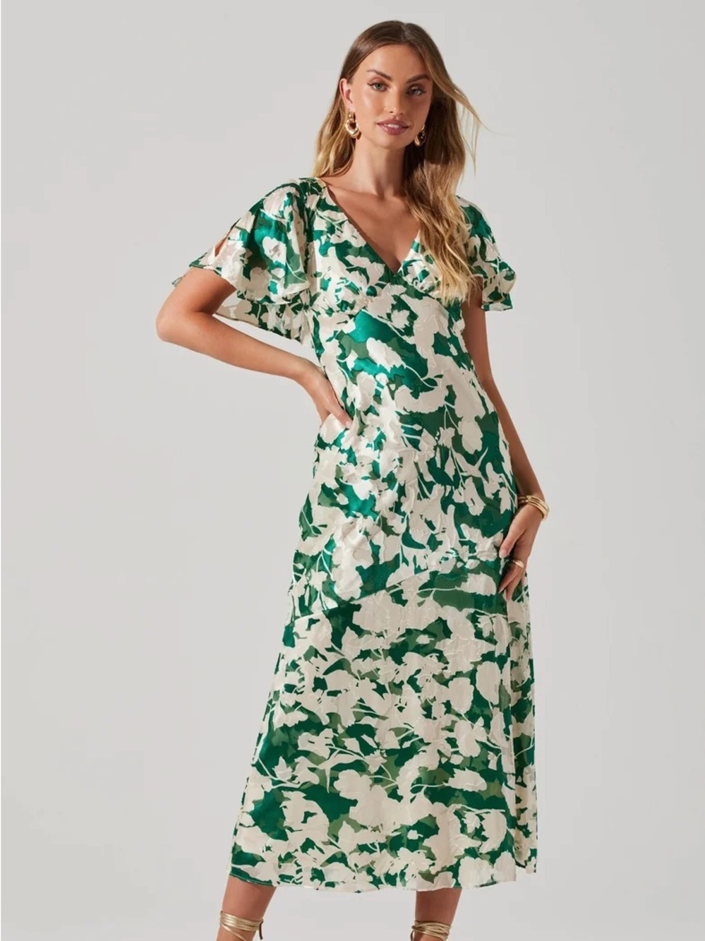 ASTR The Label Green Floral Open Back Maxi Dress Size S